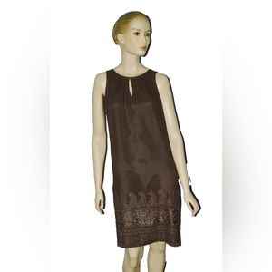 CAROLL NEW SIZE 38 EU S SMALL BROWN 100% SILK EMBROIDERED DRESS FRENCH DESIGNER